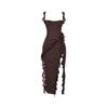 Brown Kouvr dress with floral details on a plain background
