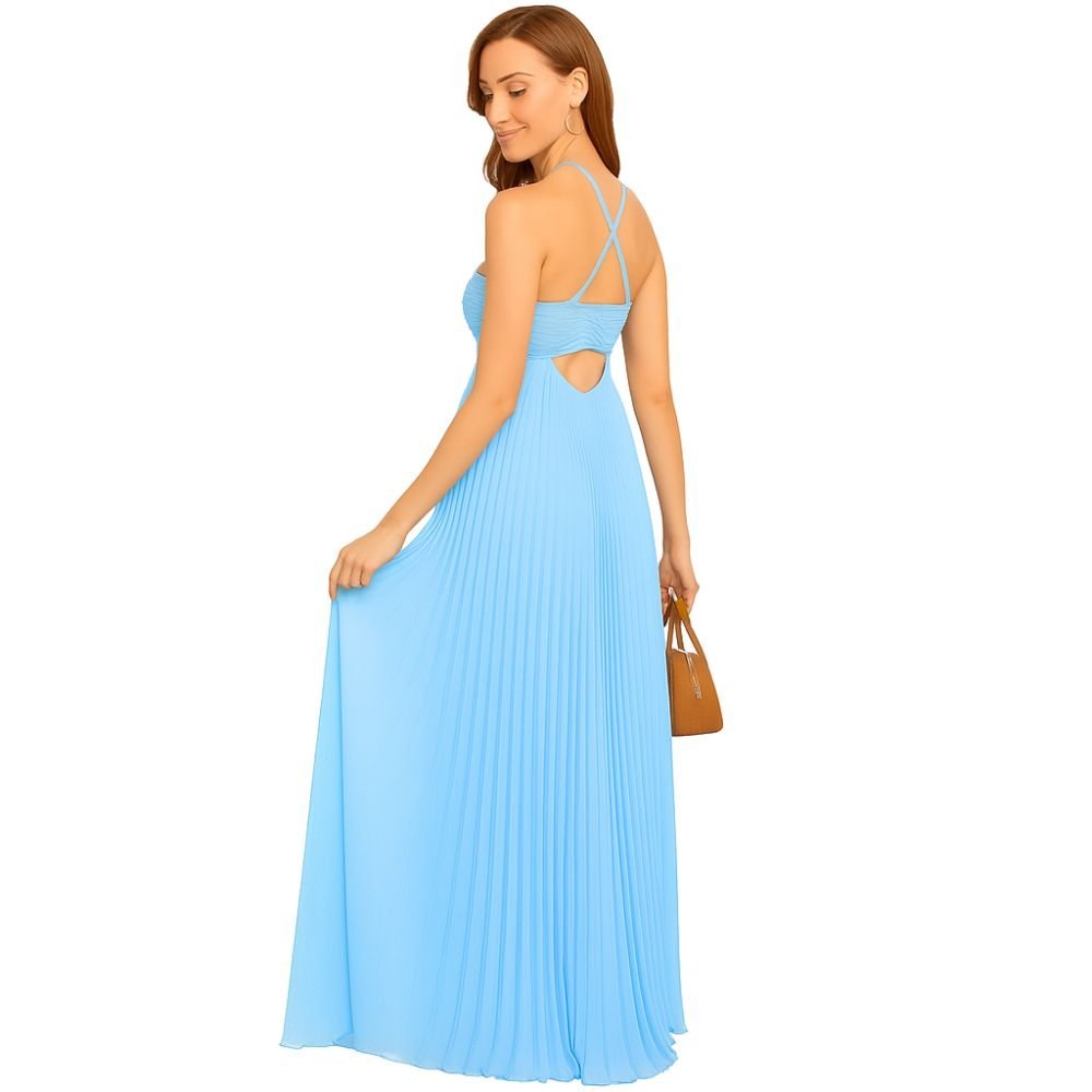 Kouvr Pleated Halter Maxi Dress Back View