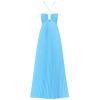 Model wearing Kouvr Fashion Daphne Gown in a blue silk with a cowl neck