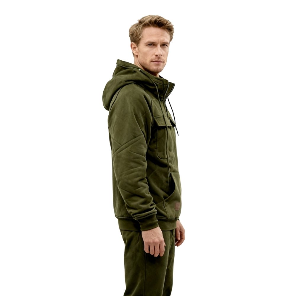 men's luxury hoodie", "designer utility hoodie", "heavyweight half-zip pullover", and "olive green tactical hoodie