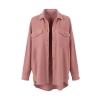 Flat lay of the Kouvr women's pink waffle knit shirt jacket, showing the button-front closure and chest pocket details. 