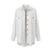 Front view of the Kouvr Donna textured overshirt in white, showing the fabric texture and button details.
