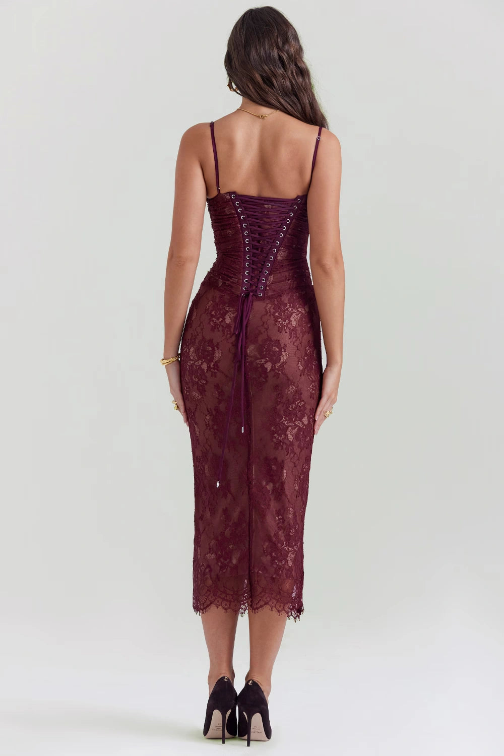 scalloped hem," "ruched bodice," "sheer floral," "elegant evening wear," "sophisticated cocktail attire
