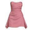 Front flat lay of the Kouvr Eesha strapless mini dress in pink satin.