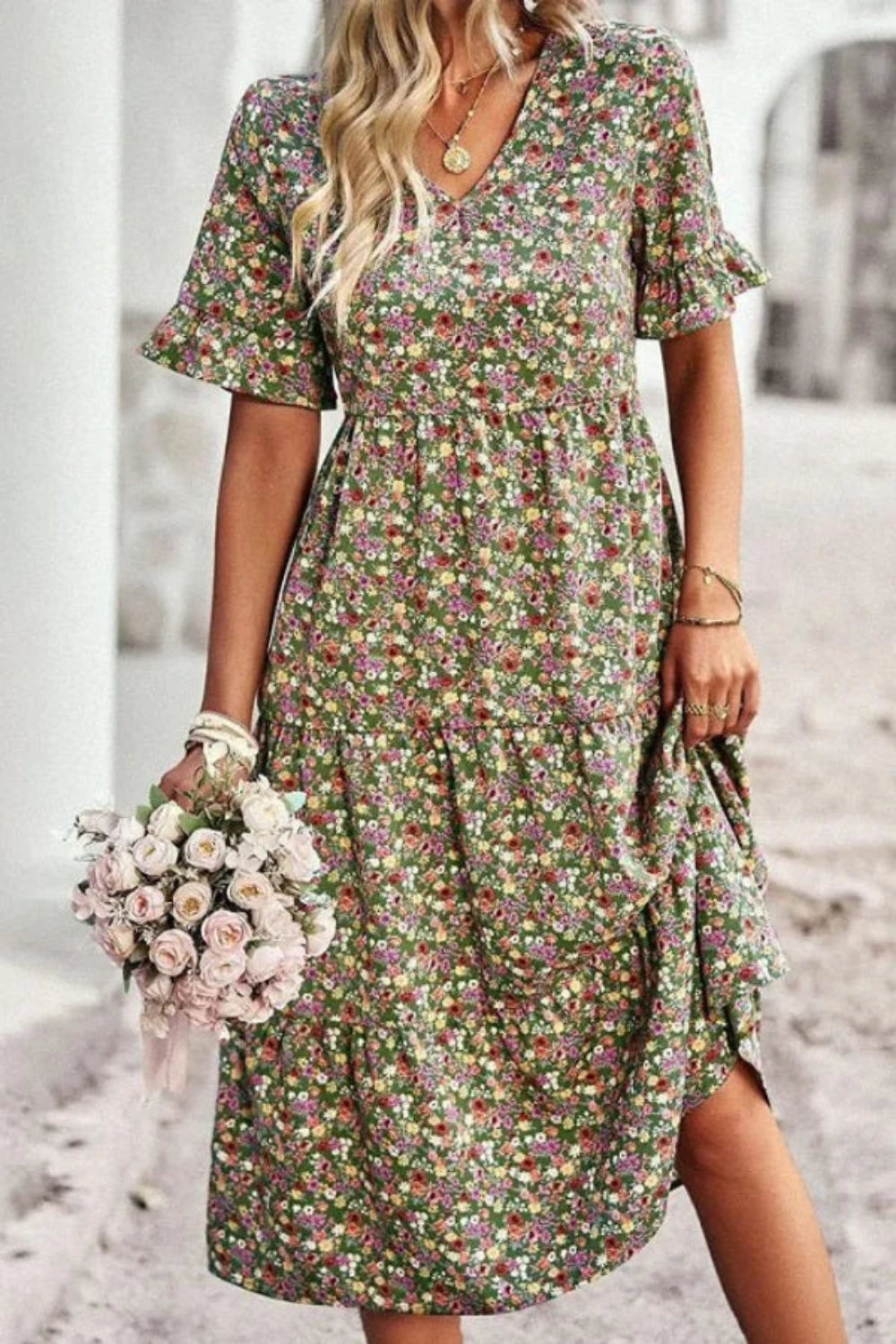 romantic garden party dress
lightweight a-line dress
cottagecore aesthetic dress
wedding guest dress summer
vacation dress for women
feminine floral print dress