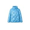Product-only studio shot of the Kouvr Elisse sky blue diamond quilted puffer jacket, front view.