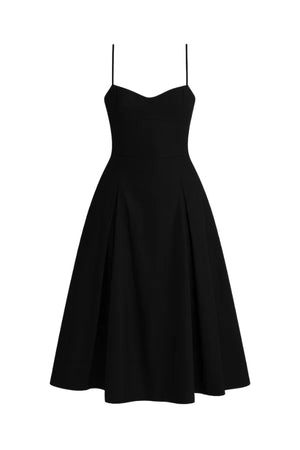 black midi dress winter Black Sweetheart Midi Dress with Spaghetti Straps | Pleated A-Line Formal  Cocktail Dress | Timeless Occasion Wear