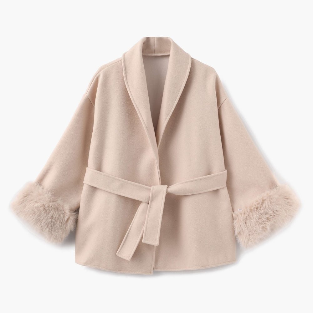 robe coat", "shawl collar jacket", "women's elegant outerwear", "camel winter coat", and "investment piece