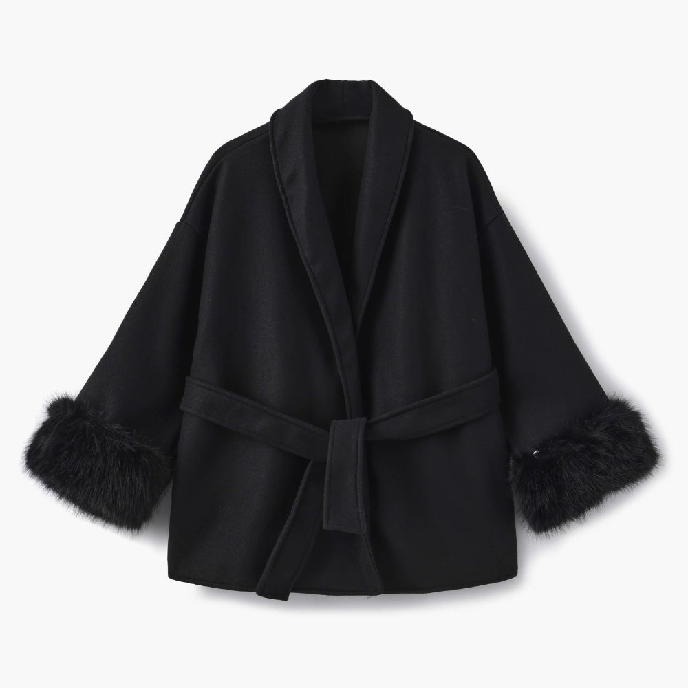 luxury winter outerwear", "designer belted coat", "women's evening coat", "statement sleeve coat", "cashmere blend jacket