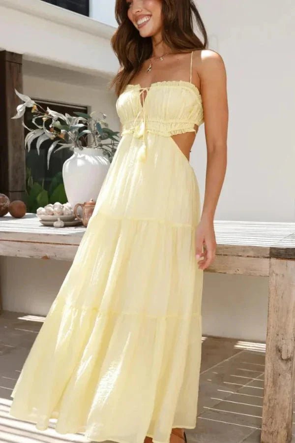 resort wear," "flowy silhouette," "feminine style," "golden hour outfit," "beach wedding guest attire," "lightweight cotton sundress
