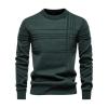 Product-only studio shot of the Ander Textured Crewneck Sweater in forest green, laid flat to show the intricate line detailing on the chest and sleeves.