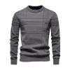 Product shot of the Kouvr Fashion Ander heather grey crewneck sweater, highlighting the architectural stitched panel design on the chest.