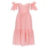 Kouvr Fashion Pink Annie Off-Shoulder Midi Dress with Ruffle Sleeves
