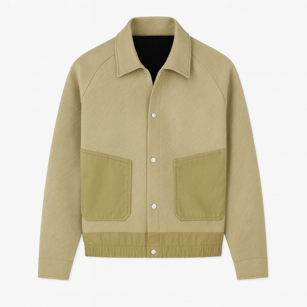 Model wearing the Kouvr Fashion Aiken corduroy shacket in khaki 