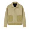 Model wearing the Kouvr Fashion Aiken corduroy shacket in khaki 