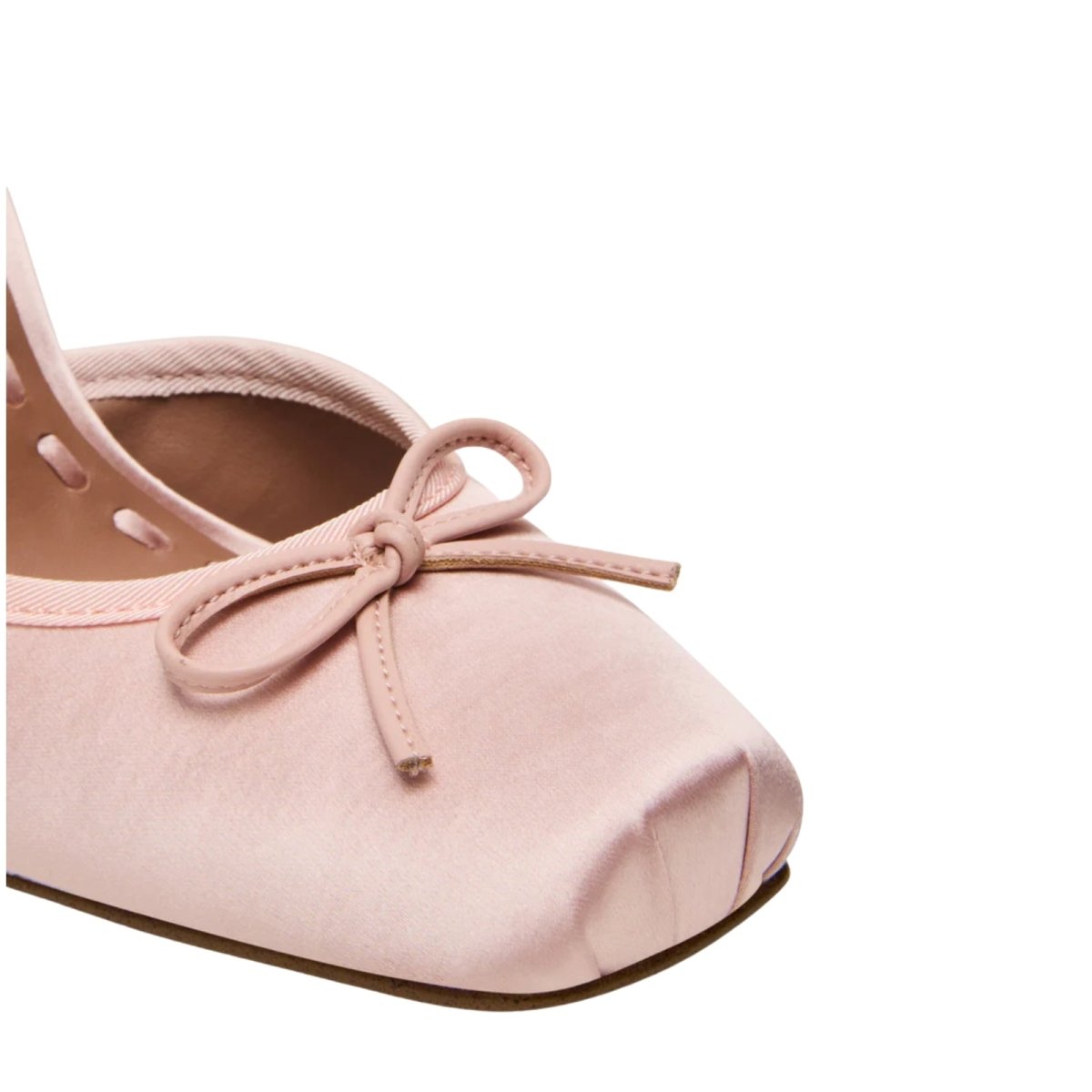 Kouvr Fashion Aubrielle pink kouvr satin ballet pump with ankle wrap, side view.