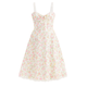 Model wearing Kouvr Fashion Eviva floral corset midi dress in white with pink and yellow flowers, showing the lace-up bustier and A-line skirt