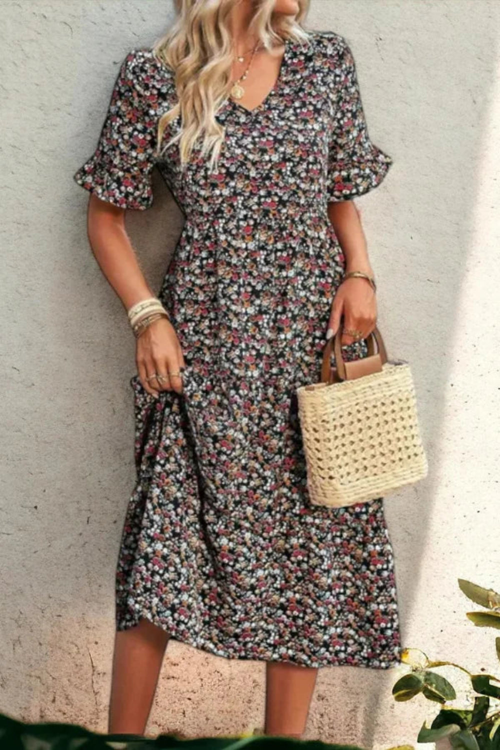Boho dress, romantic dress, vacation outfit, brunch dress, cottagecore aesthetic, lightweight flowy dress, ditsy floral print
