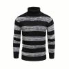 Product shot of the Kouvr Fashion men's striped turtleneck sweater in black and marled grey.