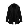 High-resolution studio shot of the Kouvr Fashion double-breasted black teddy coat, open to show the notched lapel.