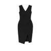 Model wearing Kouvr Fashion black sleeveless v-neck pencil midi dress with side slit
