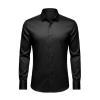 Front view of the Kouvr Fashion Briar slim fit black dress shirt, laid flat to show the collar, placket, and fabric detail.