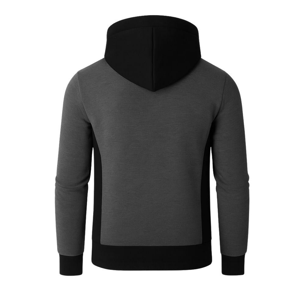 Dark Gray kouvr hoodie with black hood and cuffs on a white background
