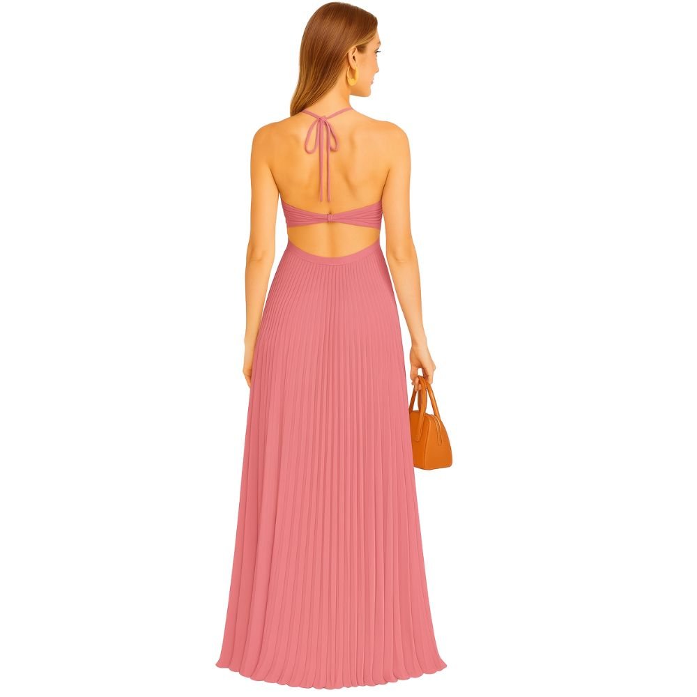 Kouvr Pleated Halter Maxi Dress Back View