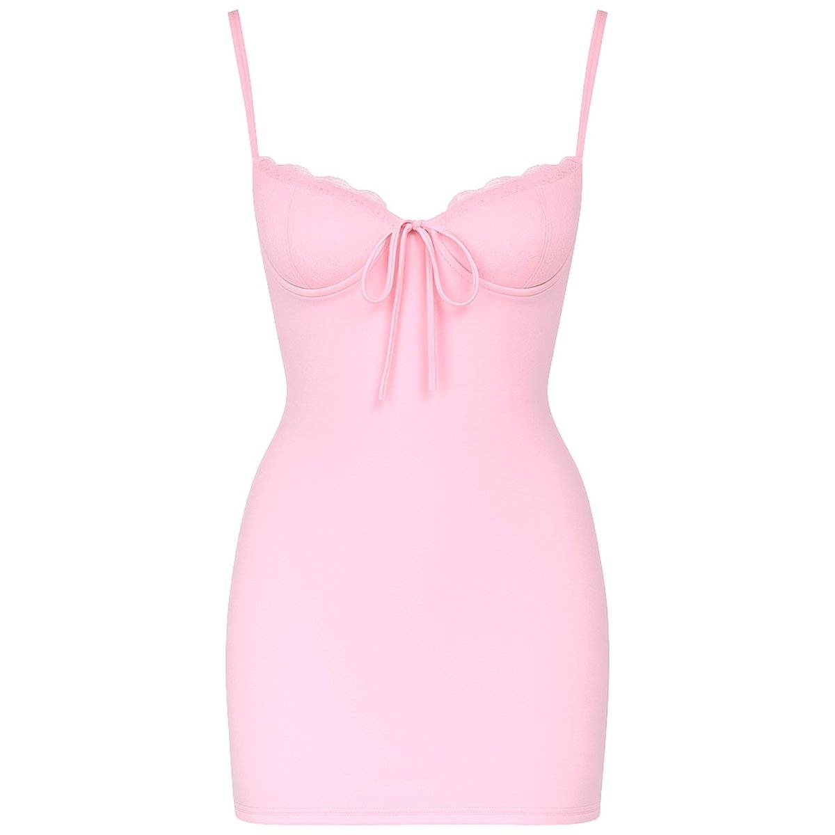 Pink kouvr slip dress with thin straps on a white background