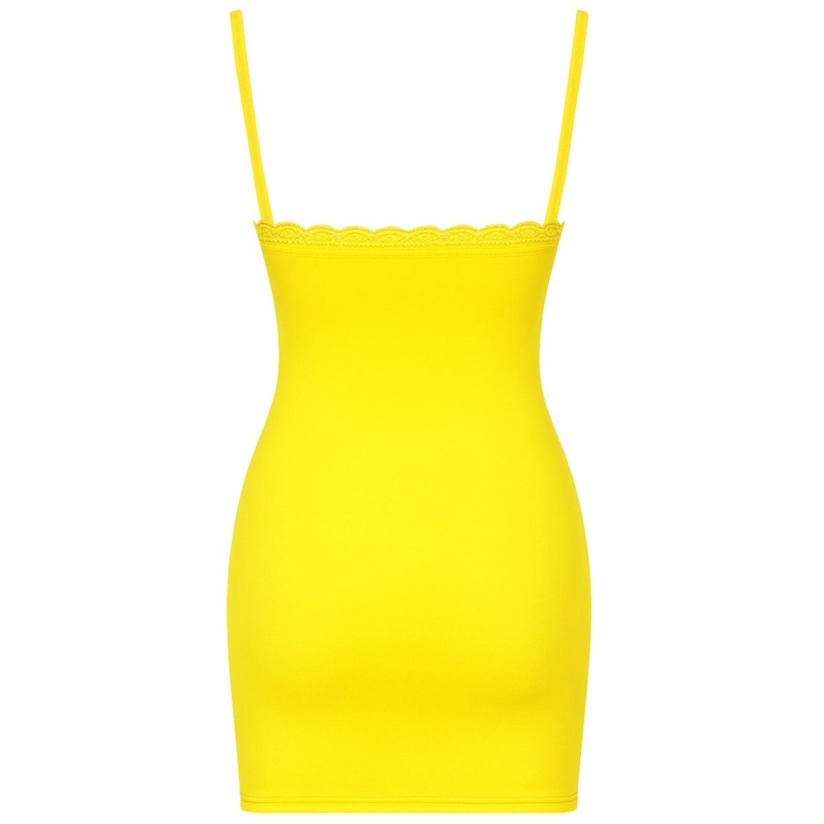 Yellow kouvr dress with thin straps on a white background