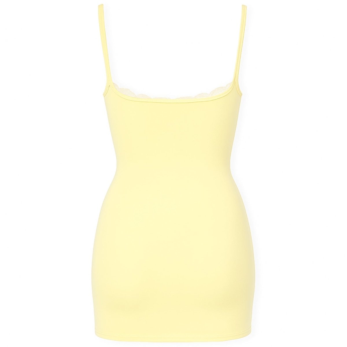 Light Yellow kouvr spaghetti strap dress on a white background
