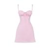 Product-only image of the front of the Damalia pink corset dress with ruched bust detail against a white background.