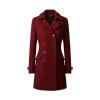 Studio product shot of the Kouvr Fashion double-breasted wool trench coat in red, buttoned up to show classic tailoring. 