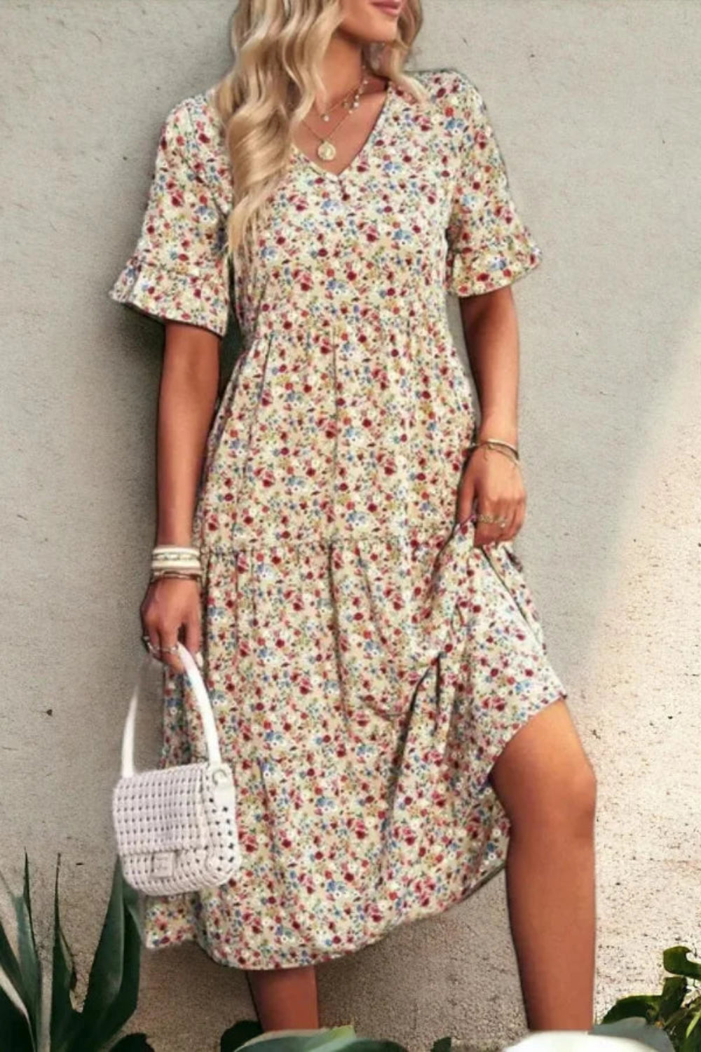 Flutter Sleeve Dress, A-Line Sundress, Empire Waist Dress, Lightweight Flowy Dress, Bohemian Floral Dress, Vacation Dress, Garden Party Dress, Romantic Midi Dress