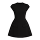 Sculptural, architectural, fit and flare, cinched waist, ella Hepburn style, 60s mod dress, boat neck, cap sleeve, cocktail attire.