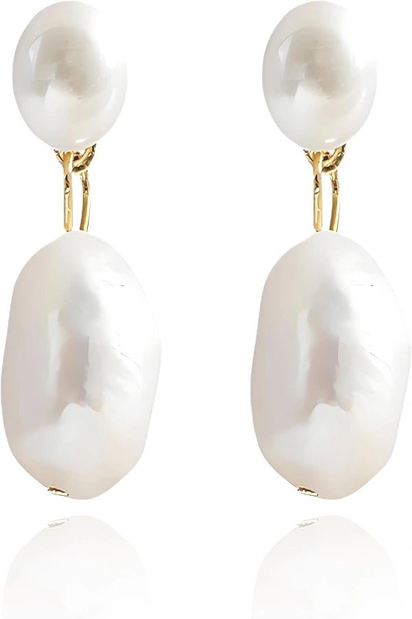 Pair of pearl Kouvr earrings with gold accents on a white background