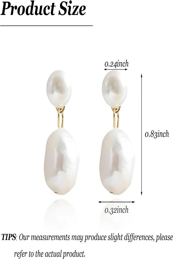 Measurement chart of pearl Kouvr earrings with dimensions labeled