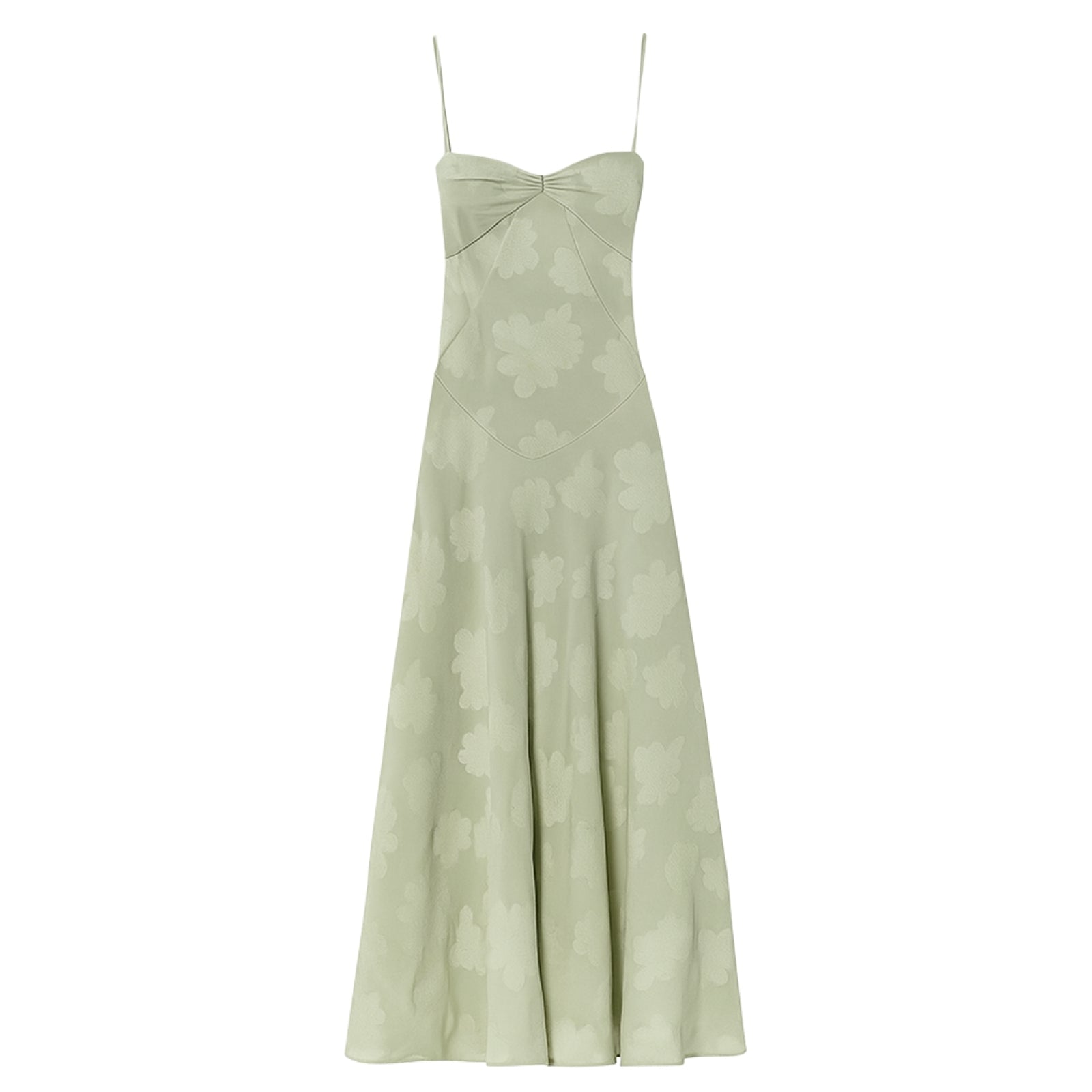 Light green Kouvr dress with floral pattern on a white background