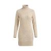 Flat lay of the Kouvr Fashion Erza turtleneck sweater dress in beige, displaying the full cable knit pattern and product details.