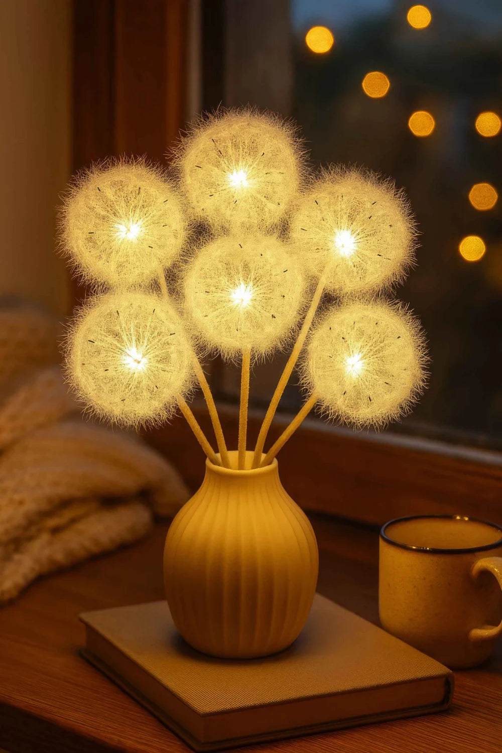 Ethereal lighting, whimsical home decor, fairy light lamp, botanical accent light, flower bouquet light, ambient mood light, cozy bedroom lamp, sculptural table light, unique nightstand lamp