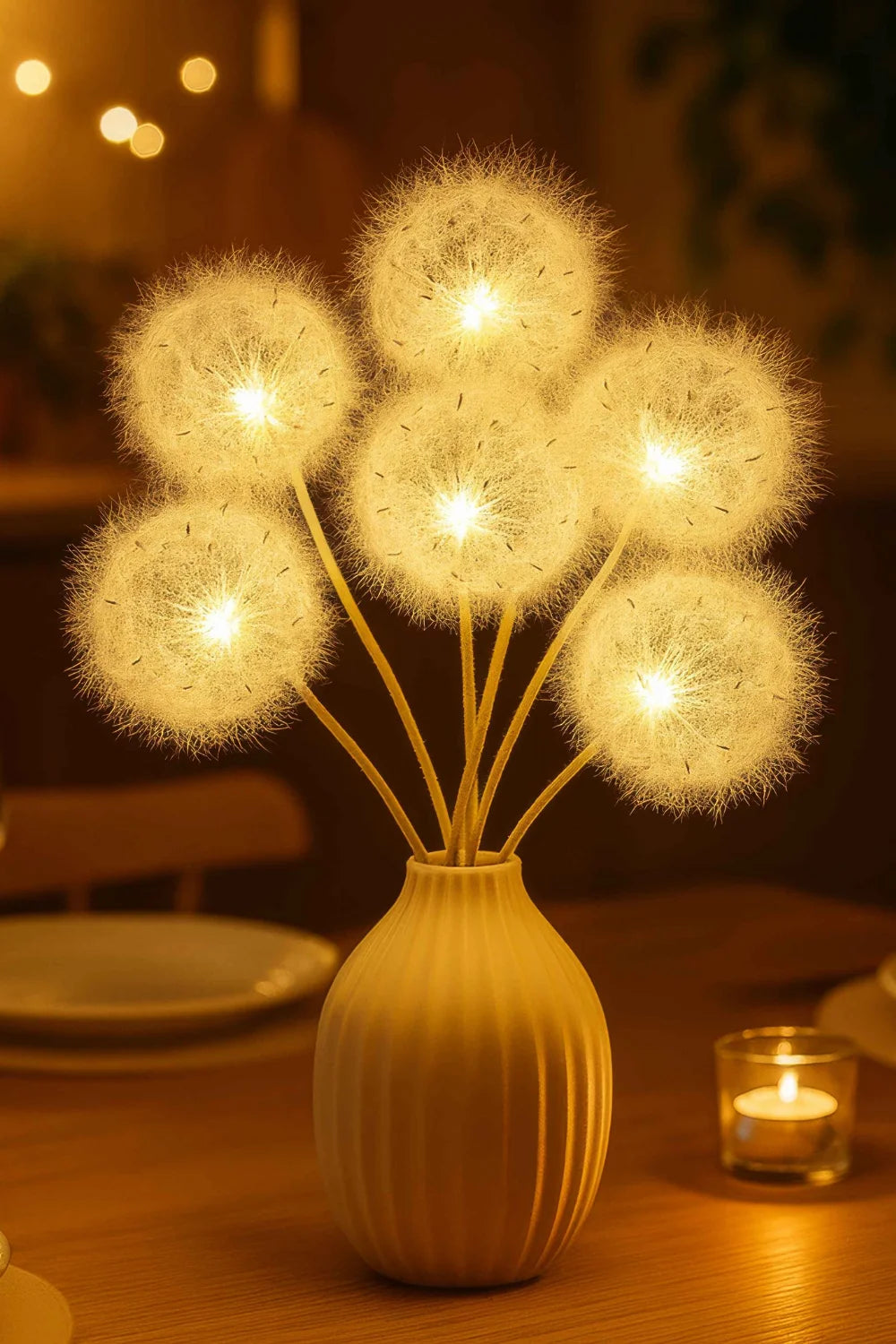 Ethereal lighting, whimsical home decor, fairy light lamp, botanical accent light, flower bouquet light, ambient mood light, cozy bedroom lamp, sculptural table light, unique nightstand lamp