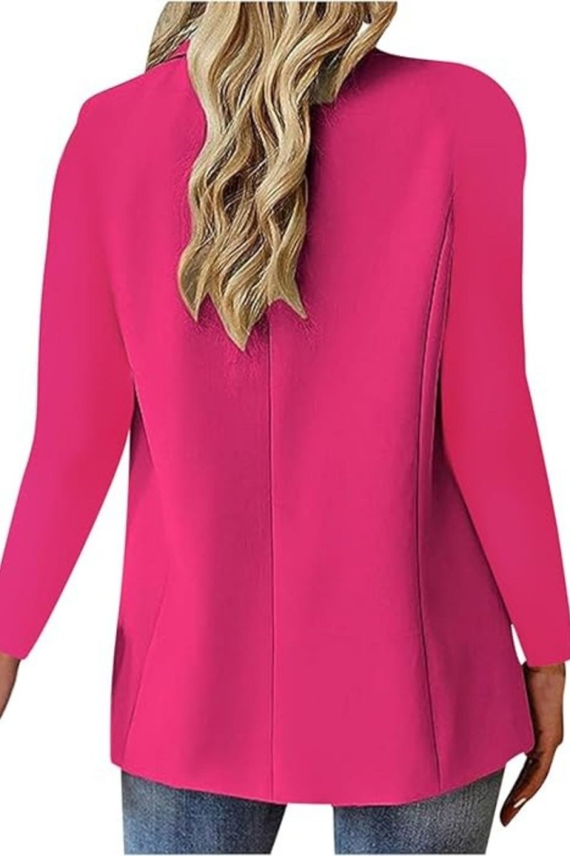 business casual jacket", "chic office wear", "notched lapel coat", "structured fit", "bold color outerwear", and "long sleeve blazer
