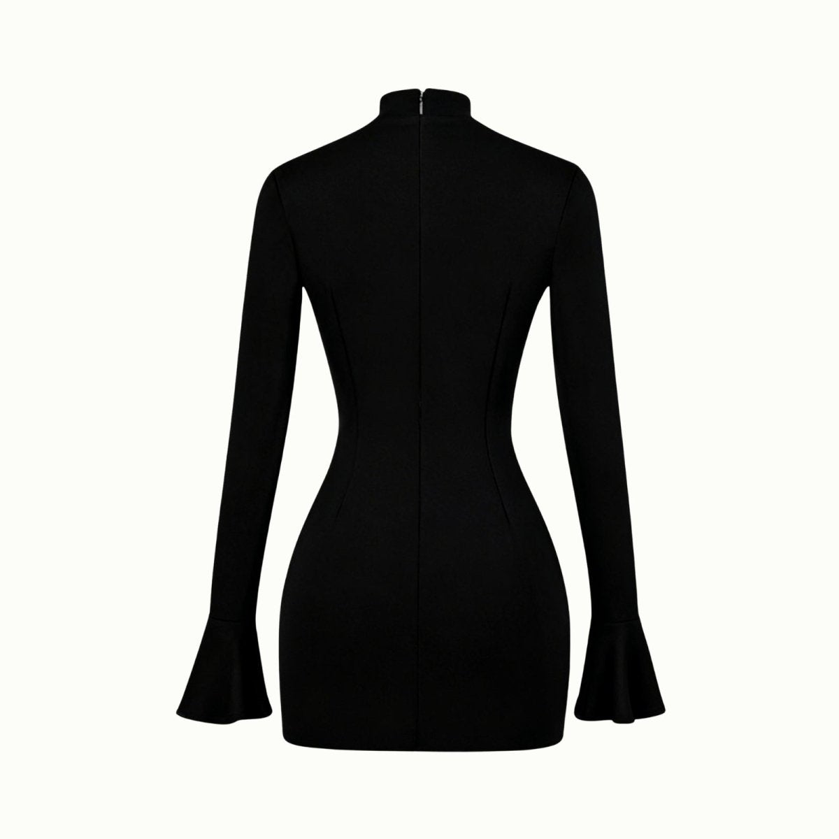 Black Kouvr dress with long sleeves on a white background