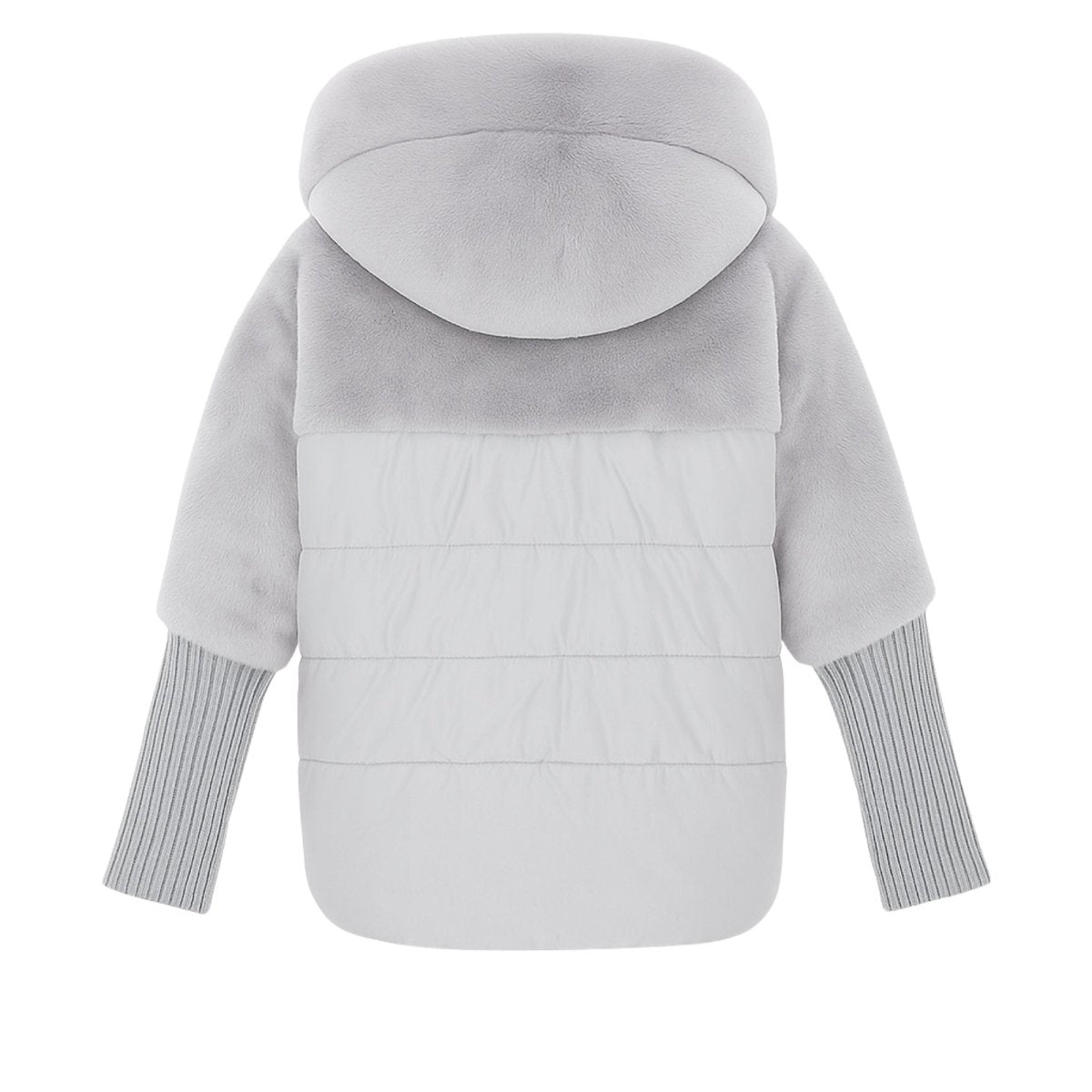 Gray kouvr hooded jacket with ribbed sleeves on a white background