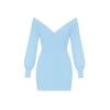 Flat lay product shot of the Gwynth long sleeve off-the-shoulder ribbed mini dress in light blue by Kouvr Fashion.