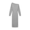 Flatlay product shot of the Kouvr Fashion heather light grey boat neck knit dress, front view.