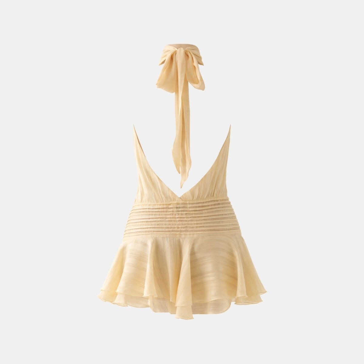 Product-only photo of the back of the Kouvr Fashion Hope halter dress, detailing the open-back design and long neck-tie bow.