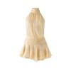 Product-only photo of the Kouvr Fashion Hope halter mini dress in butter yellow, showcasing the striped chiffon fabric and ruched waistband.