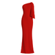 sculpting silhouette," "asymmetrical neckline," "formal gala attire," "floor-sweeping," and "black-tie event