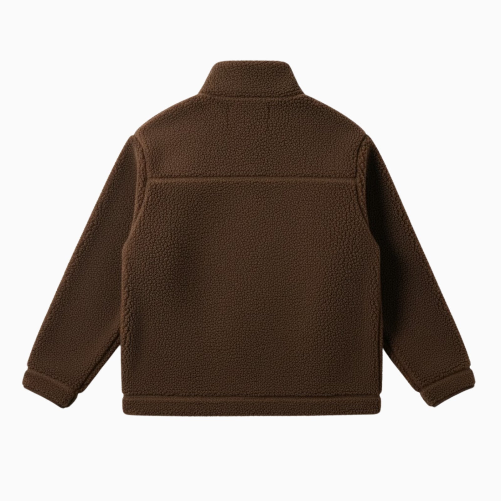 Flat lay of the back of the Kouvr Fashion Julie Sherpa Jacket, detailing the horizontal back yoke seam and plush teddy texture.